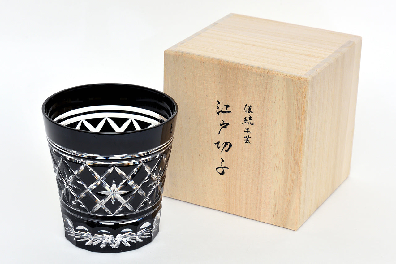 Drinking vessel, Old-fashioned glass, Hoshiyarai, Black - Hidetaka Shimizu, Edo kiriko cut glass