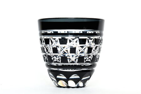 Drinking vessel, Large sake cup, Hemp-leaf checkerboard, Black - Hidetaka Shimizu, Edo kiriko cut glass