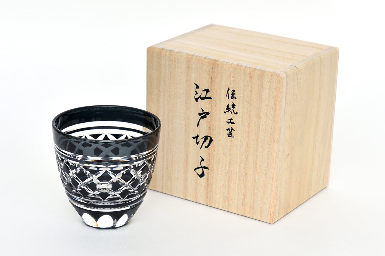 Drinking vessel, Large sake cup, Tamayarai, Black - Hidetaka Shimizu, Edo kiriko cut glass