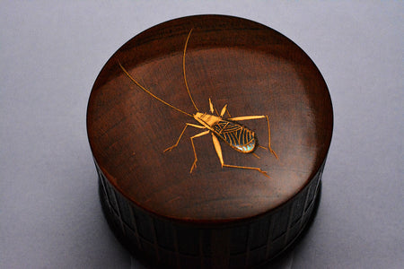 Tea ceremony utensils, Incense container, Insect cage with bell cricket, Maki-e - Sanao Matsuda, Echizen lacquerware