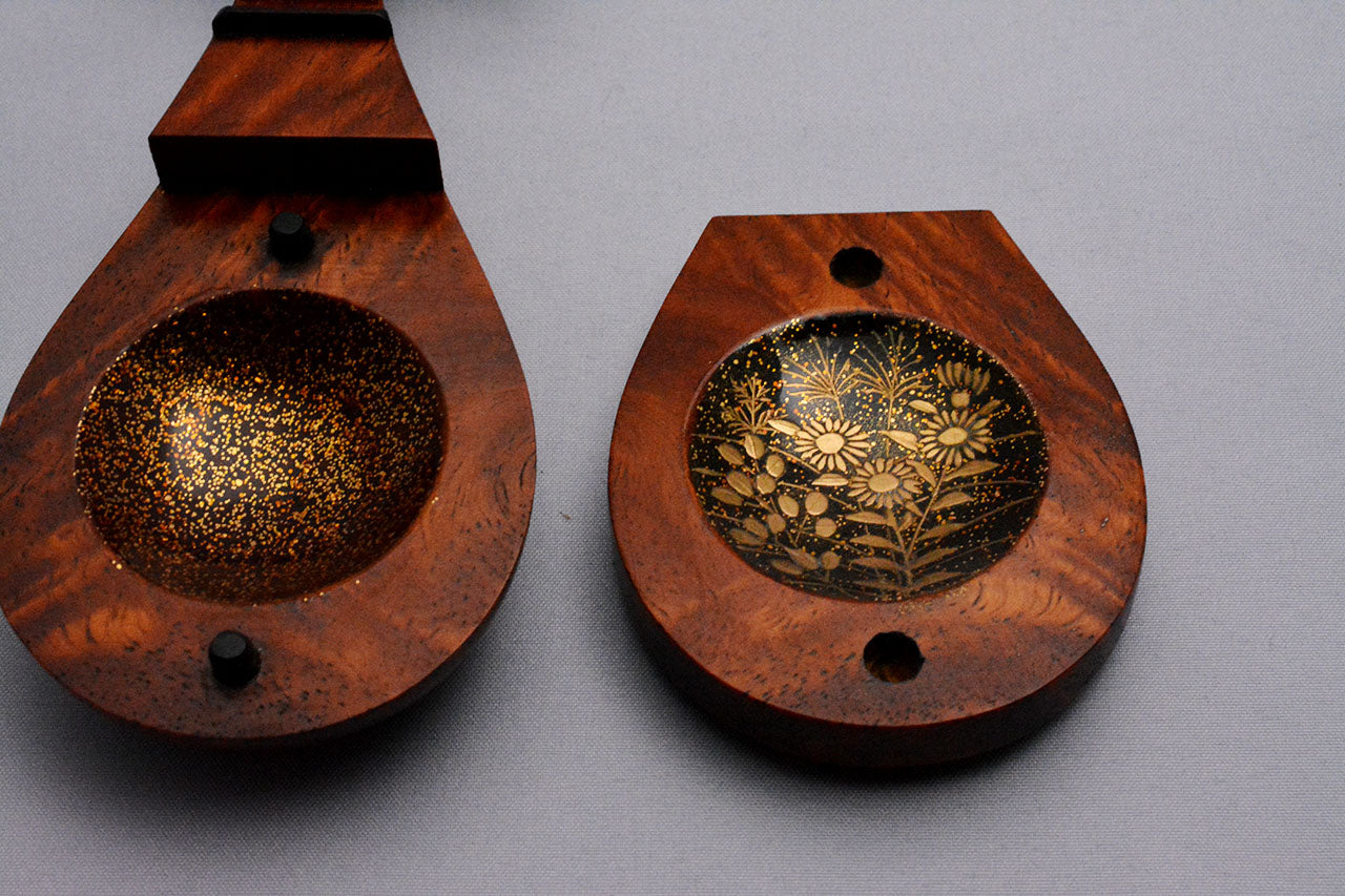 Tea ceremony utensils, Incense container, Biwa shape - Sanao Matsuda, Echizen lacquerware