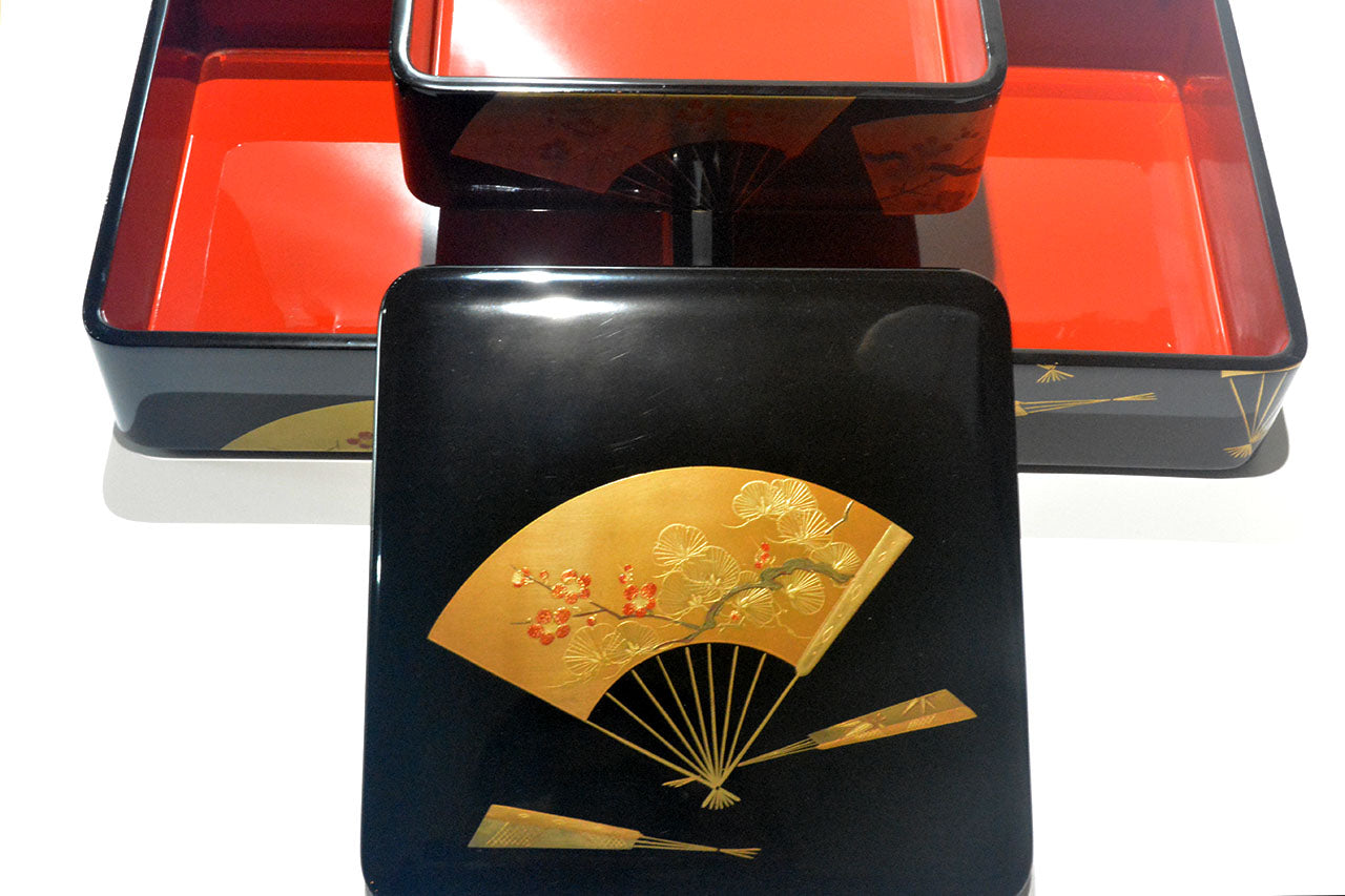 Box, Three-tiered food box, Fan, Bento - Sanao Matsuda, Echizen lacquerware