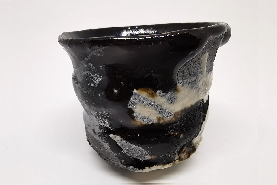 Drinkware, Large sake cup, Black Oribe - Makoto Yamaguchi, Seto ware, Ceramics