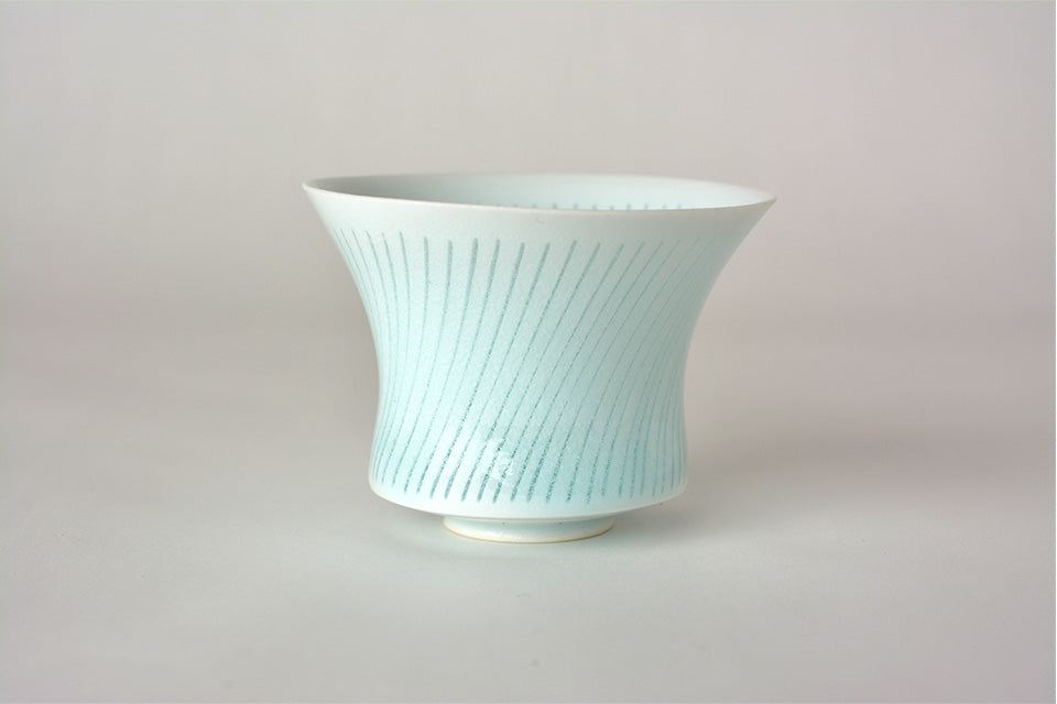 Drinkware, Sake cup, Bluish-white porcelain, Blooming flowers on water A - Kotaro Ikura, Ceramics