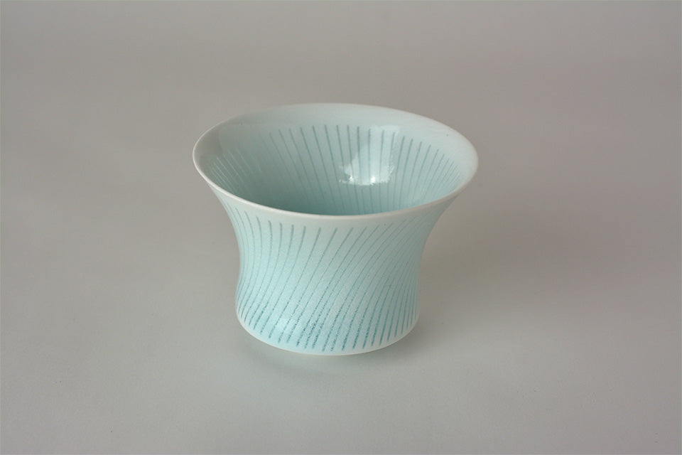 Drinkware, Sake cup, Bluish-white porcelain, Blooming flowers on water A - Kotaro Ikura, Ceramics