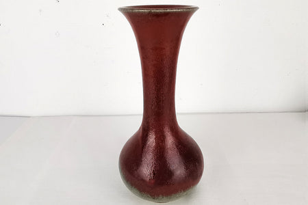 Flower vessel, Vase, Vermilion coloration, Crane neck - Toshinori Munakata, Aizuhongo ware, ceramics