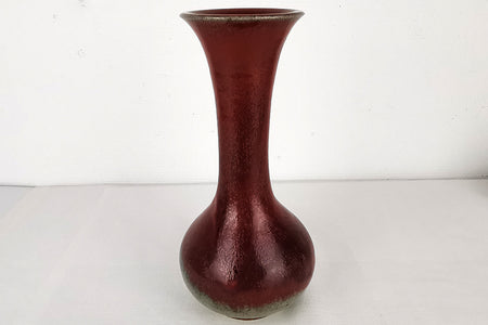 Flower vessel, Vase, Vermilion coloration, Crane neck - Toshinori Munakata, Aizuhongo ware, ceramics