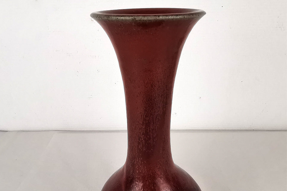 Flower vessel, Vase, Vermilion coloration, Crane neck - Toshinori Munakata, Aizuhongo ware, ceramics