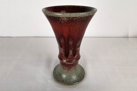 Flower vessel, Vase, Vermilion coloration - Toshinori Munakata, Aizuhongo ware, ceramics