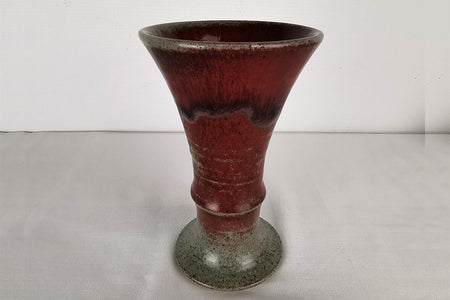 Flower vessel, Vase, Vermilion coloration - Toshinori Munakata, Aizuhongo ware, ceramics