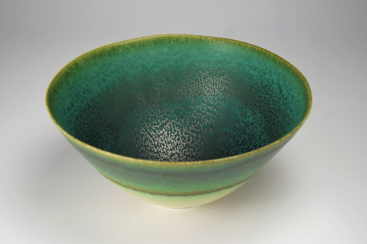 Tableware, Green coloring bowl, Cedar shape - Hideki Inoue, Kasama ware, Ceramics