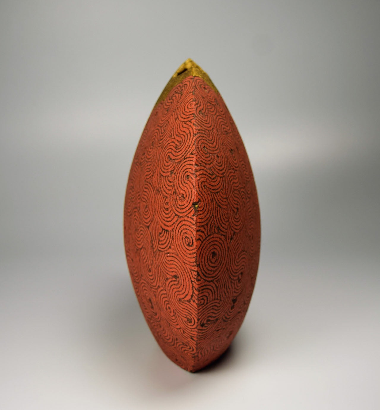 Flower vessel, Vase, Red curved design pottery, Medium - Satoshi Uetake, Kasama ware, Ceramics