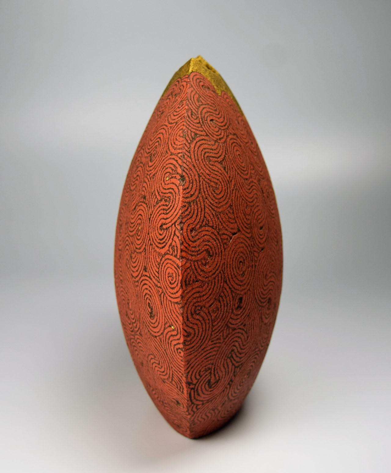 Flower vessel, Vase, Red curved design pottery, Medium - Satoshi Uetake, Kasama ware, Ceramics