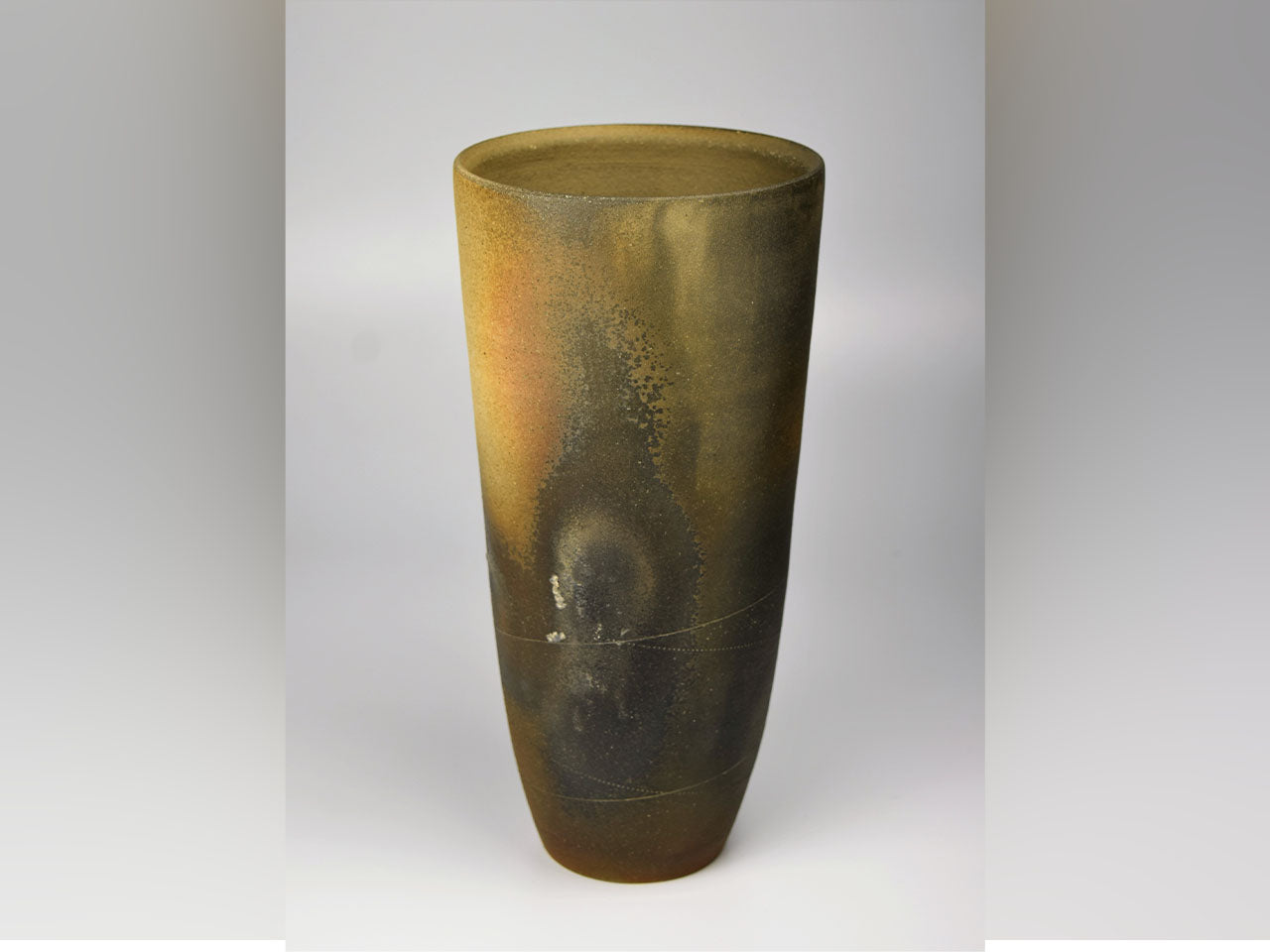 Flower vessel, Vase, Carbonized kiln-change - Hiroshi Kikuchi, Kasama ware, Ceramics