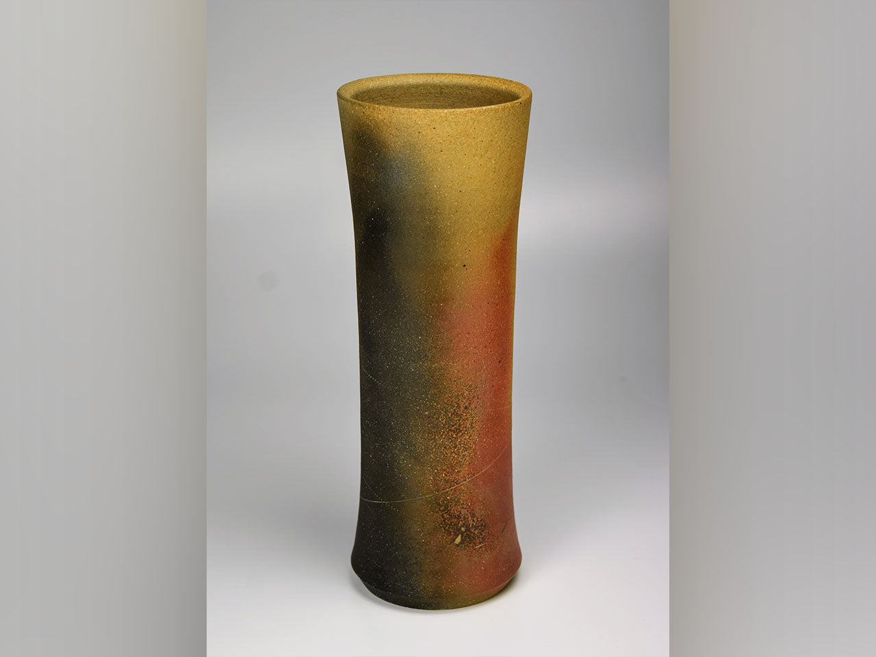 Flower vessel, Vase, Carbonized kiln-change, Medium - Hiroshi Kikuchi, Kasama ware, Ceramics