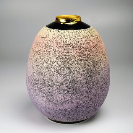 Flower vessel, Vase, Ice-flowing design, Coloring and gold painting - Shuji Yanagibashi, Kasama ware, Ceramics