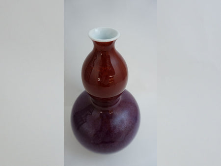 Flower vessel, Vase, Purple red cinnbar, Gourd shape - Shinemon-kiln, Arita ware, Ceramics