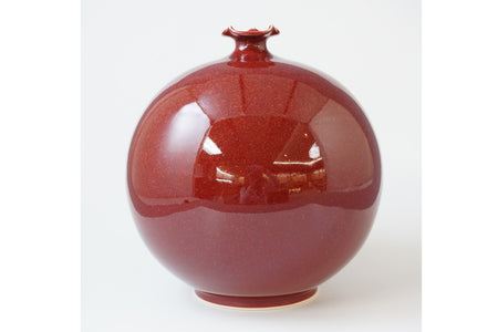 Flower vessel, Vase, Cinnabar, Round shape - Shinemon-kiln, Arita ware, Ceramics