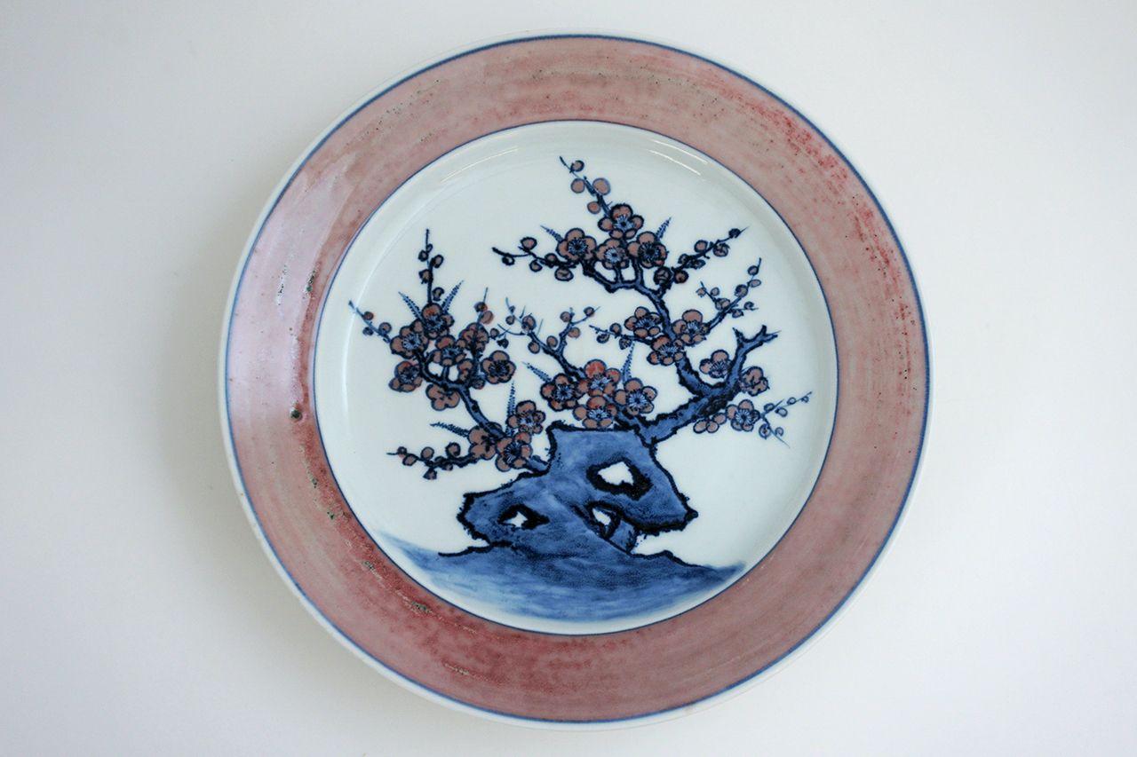 Ornament, Painted Plate, Yurikou cinnabar, Cherry blossom - Shinemon-kiln, Arita ware, Ceramics