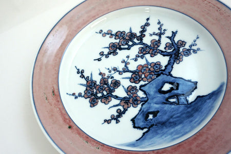 Ornament, Painted Plate, Yurikou cinnabar, Cherry blossom - Shinemon-kiln, Arita ware, Ceramics