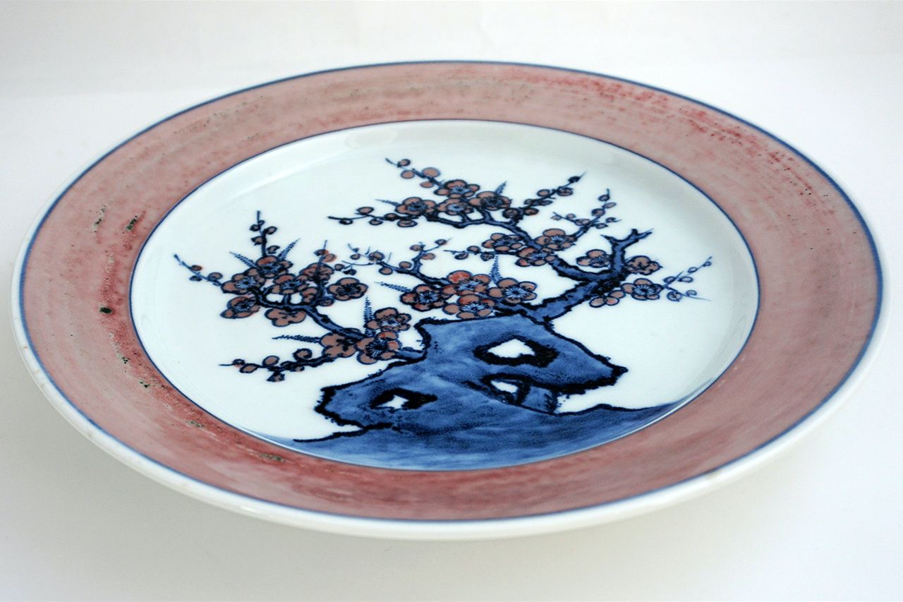 Ornament, Painted Plate, Yurikou cinnabar, Cherry blossom - Shinemon-kiln, Arita ware, Ceramics