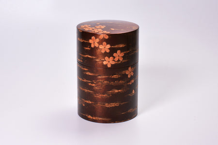 Tea supplies, Full-bark tea caddy, Brizzard of cherry blossom, Large - Akita cherry bark work, Wood crafts