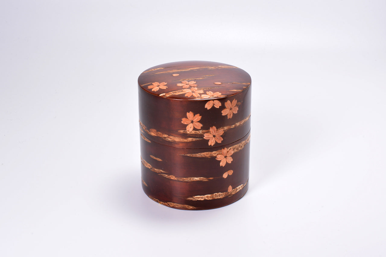 Tea supplies, Full-bark tea caddy, Brizzard of cherry blossoms, Small - Akita cherry bark work, Wood crafts