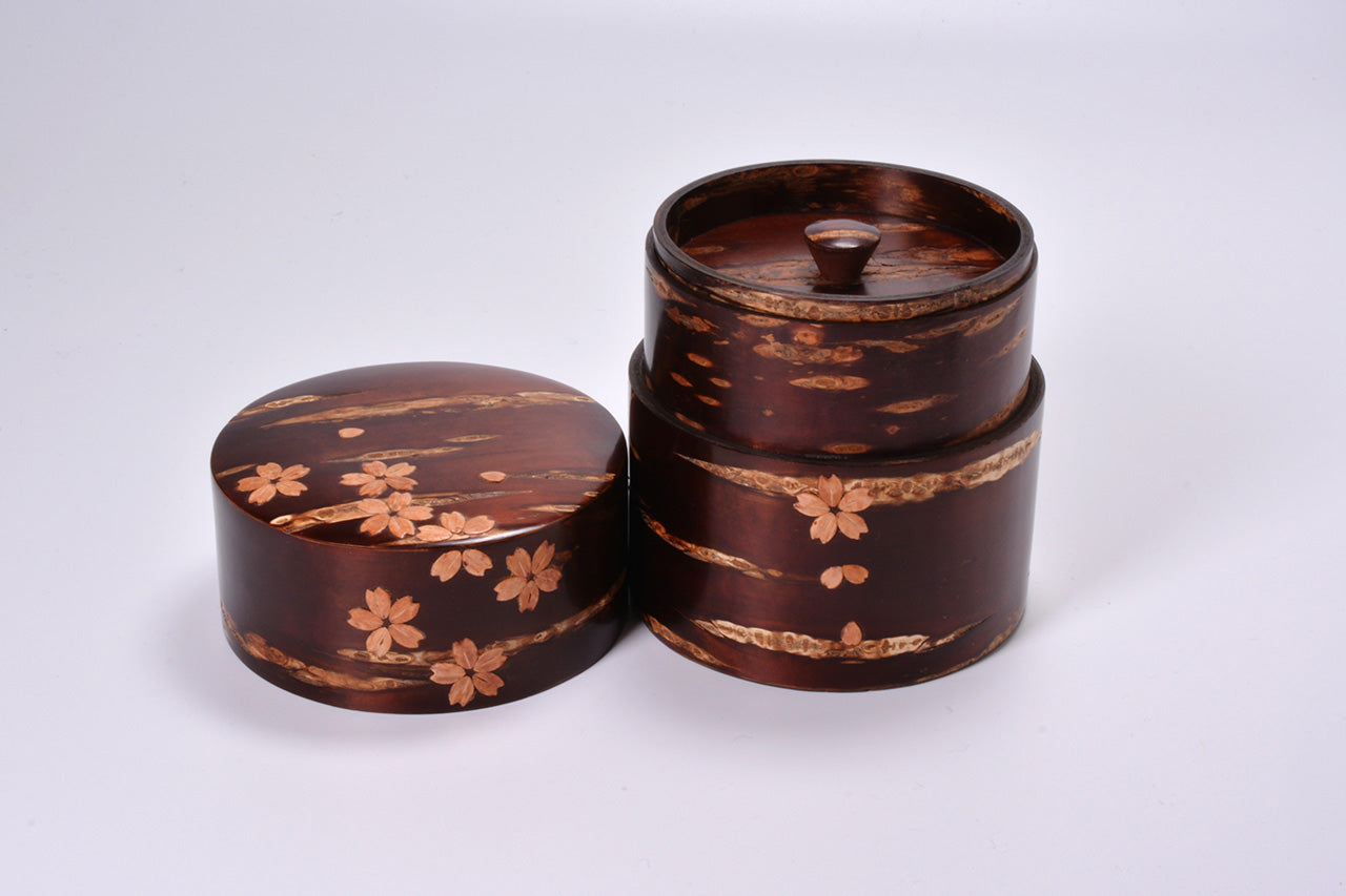 Tea supplies, Full-bark tea caddy, Brizzard of cherry blossoms, Small - Akita cherry bark work, Wood crafts