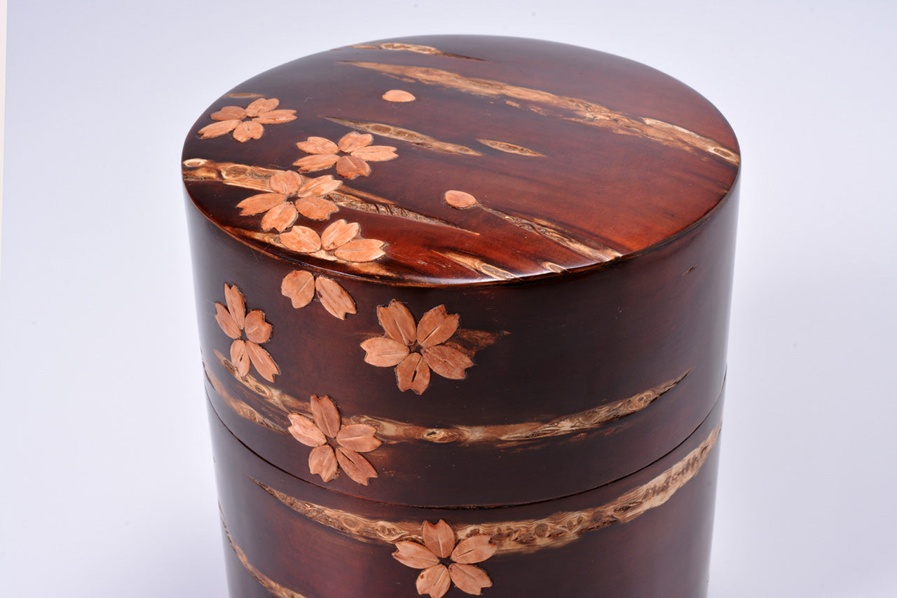 Tea supplies, Full-bark tea caddy, Brizzard of cherry blossoms, Small - Akita cherry bark work, Wood crafts