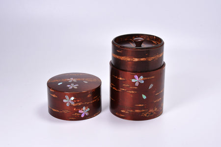 Tea supplies, Full-bark tea caddy, Mother of pearl inlay, Large - Akita cherry bark work, Wood crafts