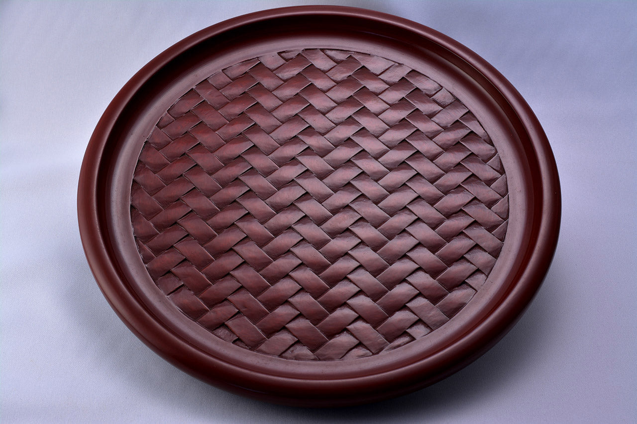 Table accesaries, Round tray, Ajiro-mesh carving, 8-sun size - Toshiki Ozono, Kamakura carved lacquerware