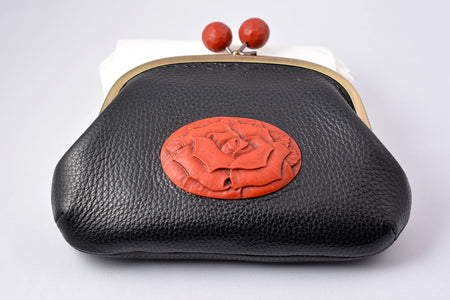 Fashion accessories, Clasp bag, Rose carving, 6-sun size - Toshiki Ozono, Kamakura carved lacquerware