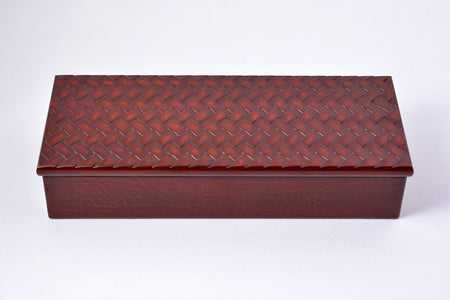 Box, Rectangle box, Ajiro-mesh carving - Toshiki Ozono, Kamakura carved lacquerware