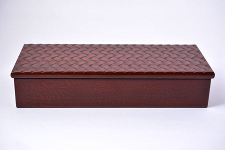 Box, Rectangle box, Ajiro-mesh carving - Toshiki Ozono, Kamakura carved lacquerware