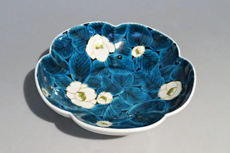 Tableware, Bowl, Blue type, Camellia, Hand-drawn - Yoshihiro Yamaguchi, Kutani ware, Ceramics