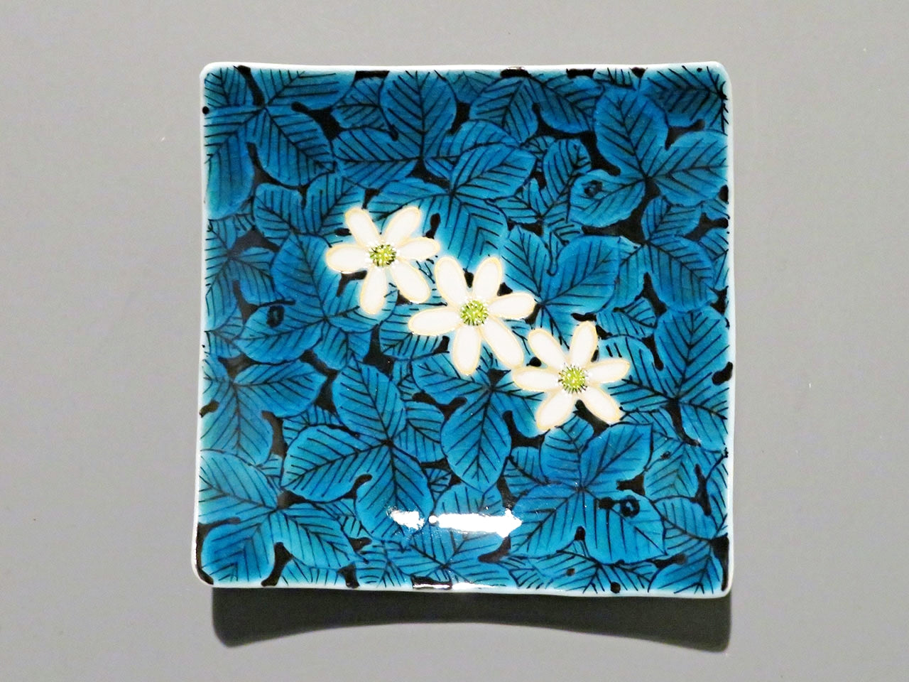 Tableware, Small squar plates, Blue type, Flower, Hand-drawn, 5pcs - Yoshihiro Yamaguchi, Kutani ware, Ceramics