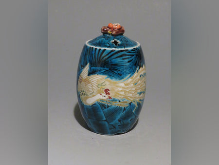 Ornament, Incense burner, Blue type, Gold painting, Phoenix, Hand-drawn - Yoshihiro Yamaguchi, Kutani ware, Ceramics