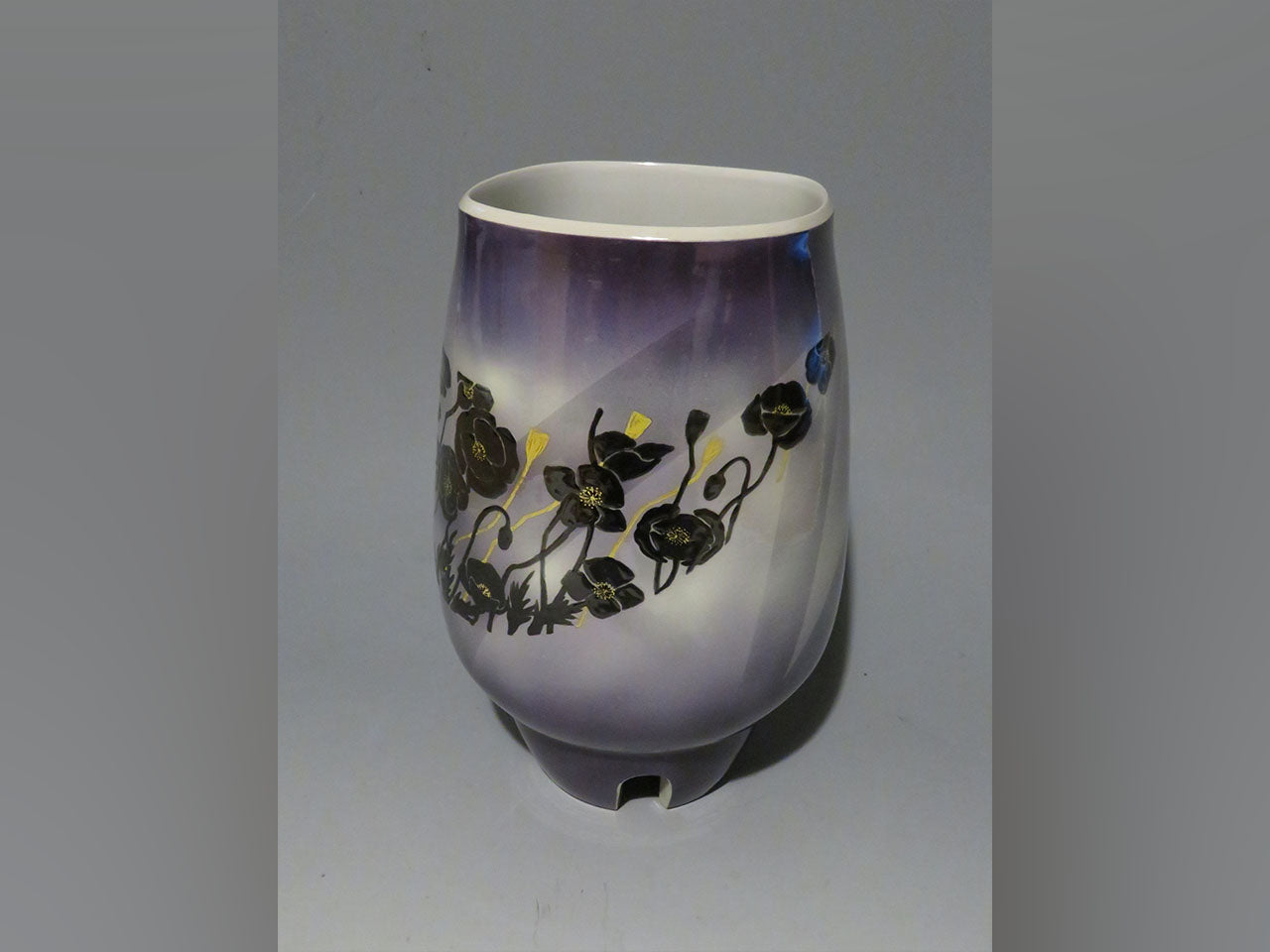 Flower vessel, Vase, Colored glaze, Black poppie, Hand-drawn - Yoshihiro Yamaguchi, Kutani ware, Ceramics