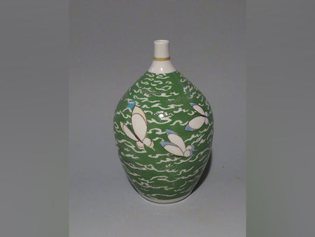 Flower vessel, Vase, Colored glaze, Butterfly dance, Hand-drawn - Yoshihiro Yamaguchi, Kutani ware, Ceramics