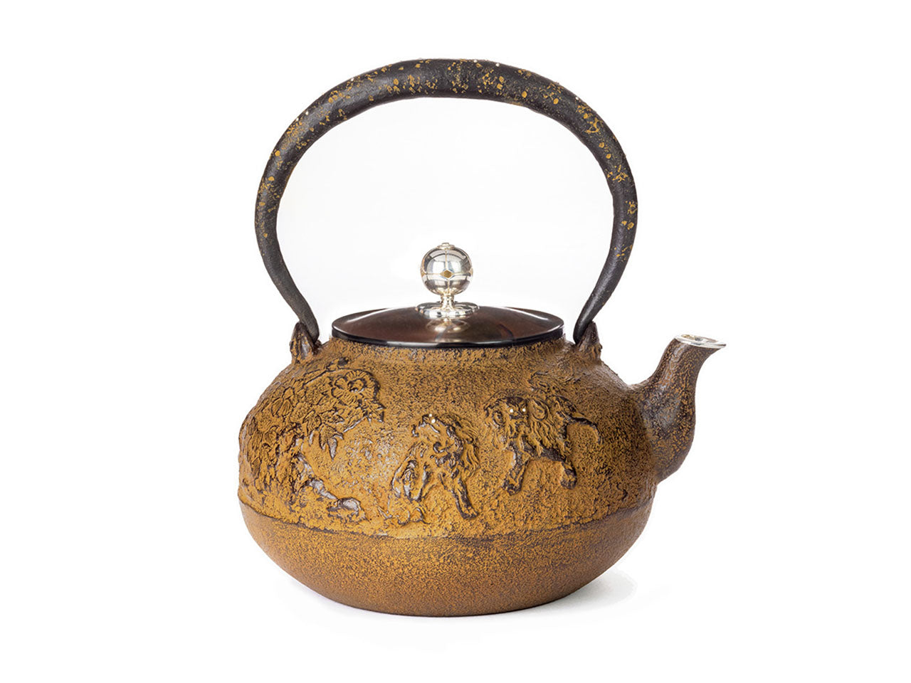 Tea supplies, Wax casting iron kettle, Chinese lion and peony pattern 1.7L - Seiko Sato, Yamagata cast iron, Metalwork