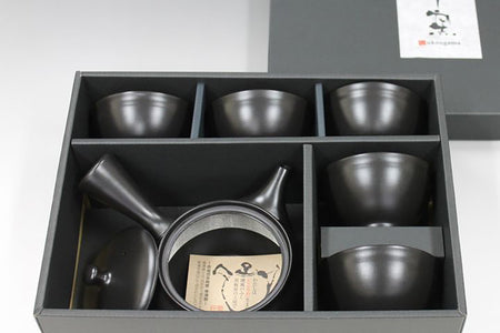 Tea supplies, Kyusu teapot, Black kiln-change, Set of 5 cups - Ukou-kiln, Tokoname ware, Ceramics