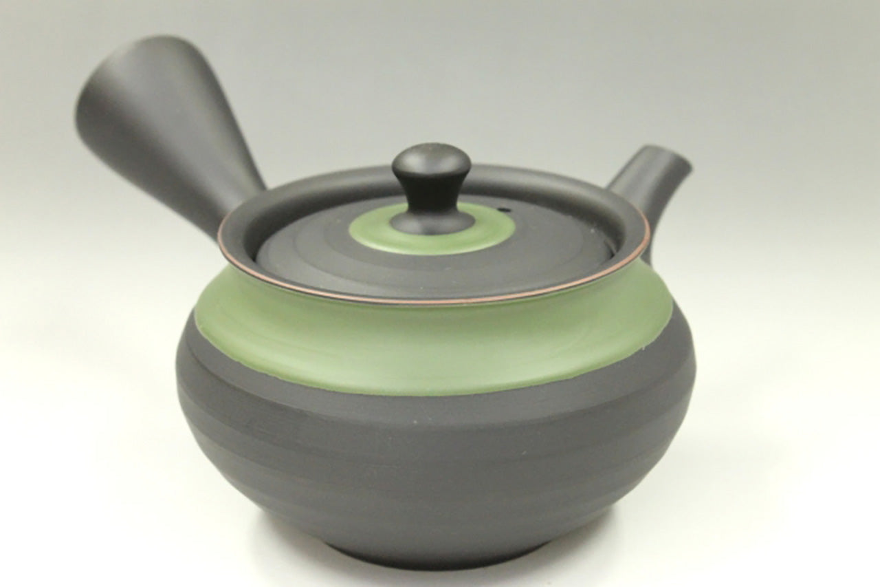 Tea supplies, Kyusu teapot, Black kiln-change, Fuku shape, Green scarf, Set of 2 cups - Ukou-kiln, Tokoname ware, Ceramics