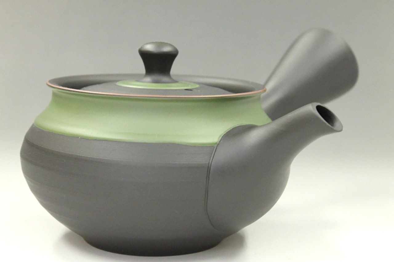 Tea supplies, Kyusu teapot, Black kiln-change, Fuku shape, Green scarf, Set of 2 cups - Ukou-kiln, Tokoname ware, Ceramics