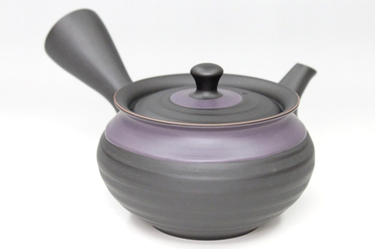 Tea supplies, Kyusu teapot, Black kiln-change, Fuku shape, Purple scarf, Set of 2 cups - Ukou-kiln, Award-winning work, Tokoname ware, Ceramics