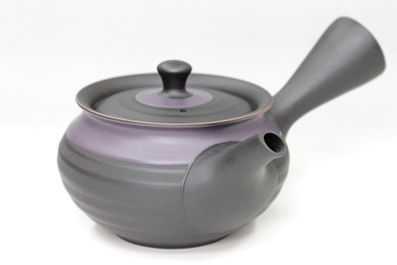 Tea supplies, Kyusu teapot, Black kiln-change, Fuku shape, Purple scarf, Set of 2 cups - Ukou-kiln, Award-winning work, Tokoname ware, Ceramics