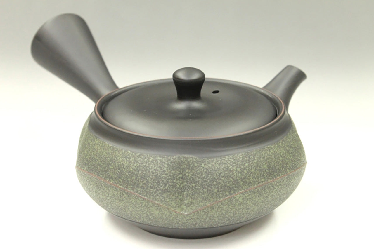 Tea supplies, Kyusu teapot, Black kiln-change, Mokko shape, Green belt, Set of 2 cups - Ukou-kiln, Tokoname ware, Ceramics