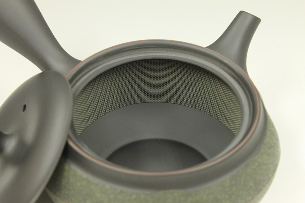 Tea supplies, Kyusu teapot, Black kiln-change, Mokko shape, Green belt, Set of 2 cups - Ukou-kiln, Tokoname ware, Ceramics