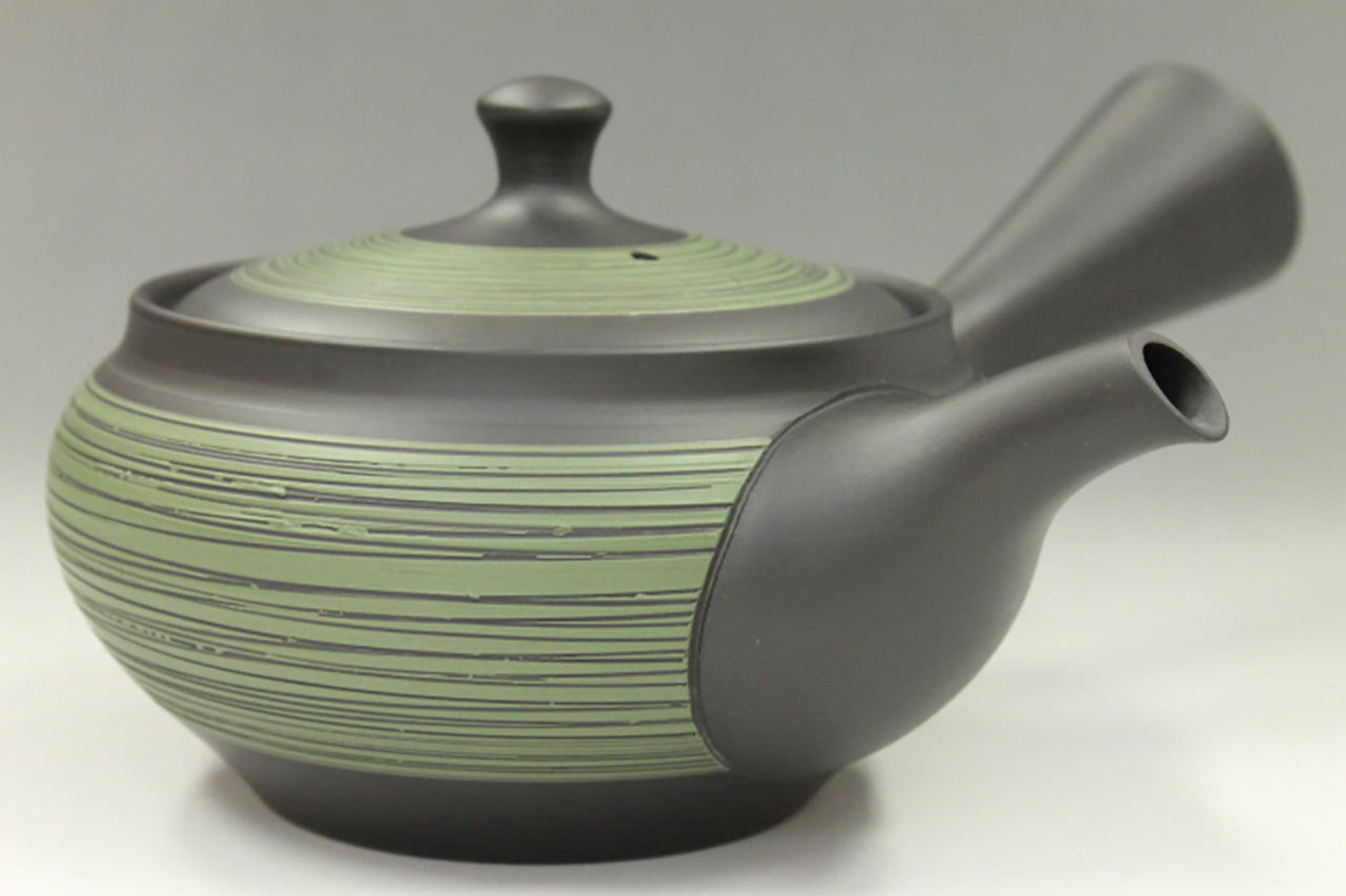 Tea supplies, Kyusu teapot, Black kiln-change, Green brush mark, Set of 5 cups - Ukou-kiln, Tokoname ware, Ceramics