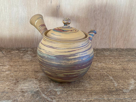 Tea supplies, Kyusu teapot, Yellow marbled, Large - Kenji-kiln, Takumi Hotta, Tokoname ware, Ceramics