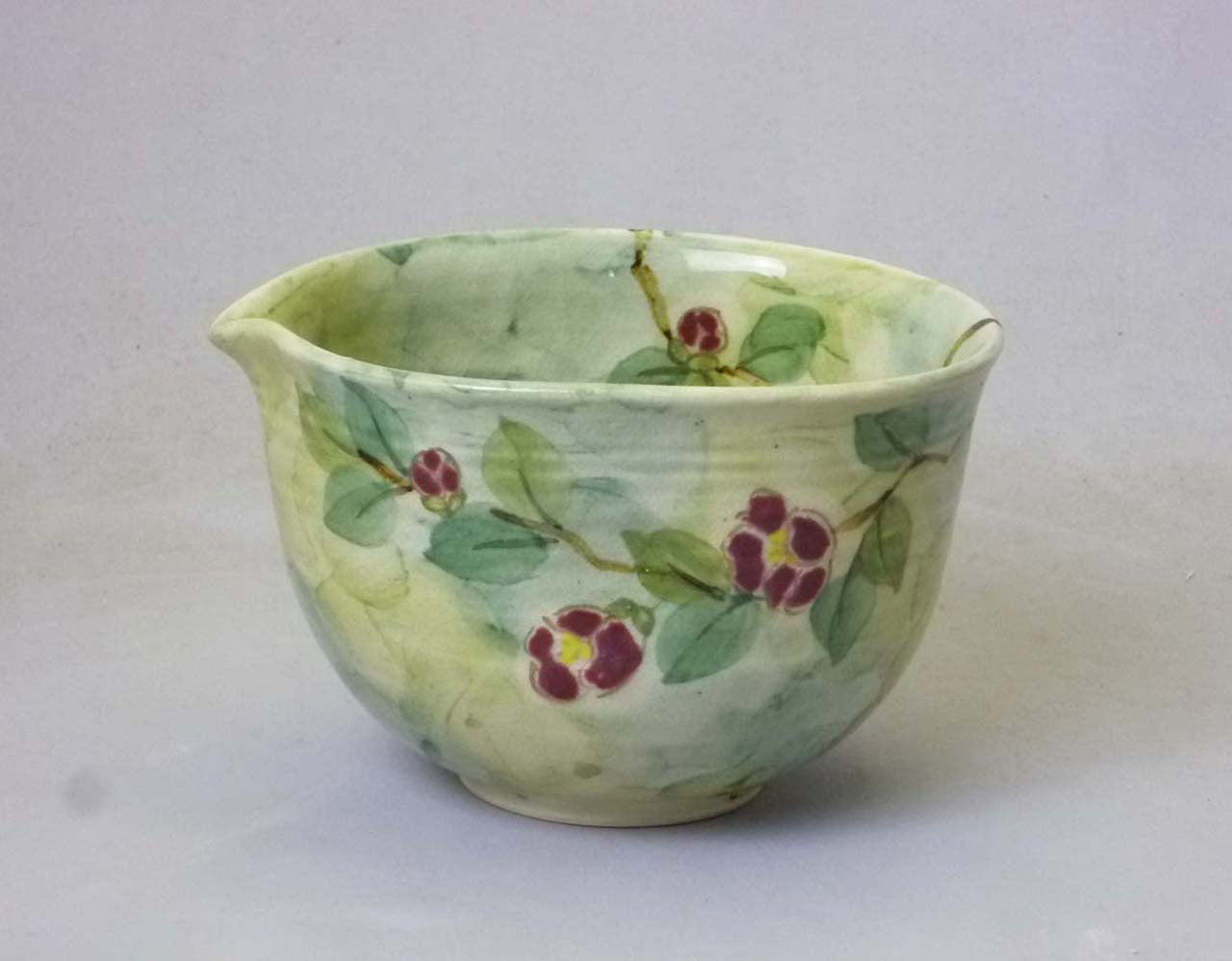 Drinkware, Lipped bowl, Camellia - Tousen-kiln, Kyo ware, Kiyomizu ware, Ceramics